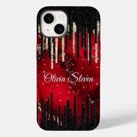 Chic red black drippings Glitzer monogram Case-Mate iPhone Hülle (Rückseite)