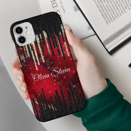 Chic red black drippings Glitzer monogram Case-Mate iPhone 14 Hülle