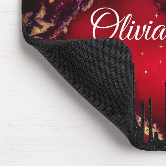 Chic red black drippings Glitzer monogram Mousepad (Ecke)