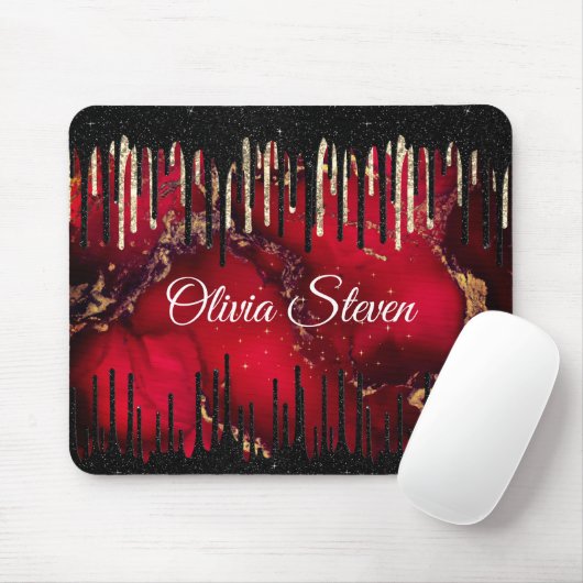 Chic red black drippings Glitzer monogram Mousepad (Mit Mouse)
