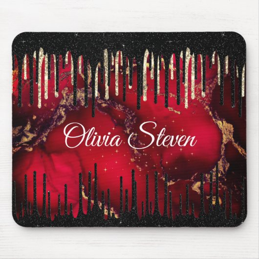 Chic red black drippings Glitzer monogram Mousepad (Vorne)