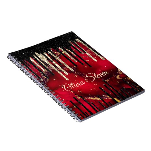 Chic red black drippings Glitzer monogram Notizblock (Rechte Seite)