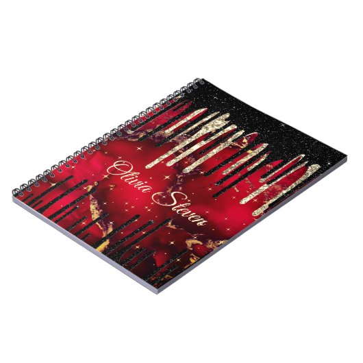Chic red black drippings Glitzer monogram Notizblock (Linke Seite)
