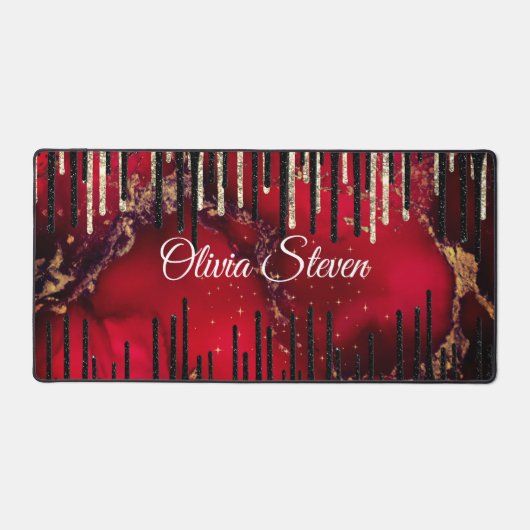 Chic red black drippings Glitzer monogram Schreibtischunterlage (Vorderseite)