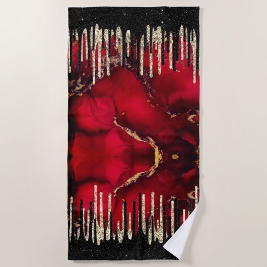 Chic red black drippings Glitzer monogram Strandtuch (Vorderseite)