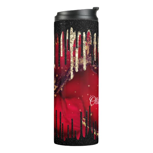 Chic red black drippings Glitzer monogram Thermosbecher (Nach links gedreht)