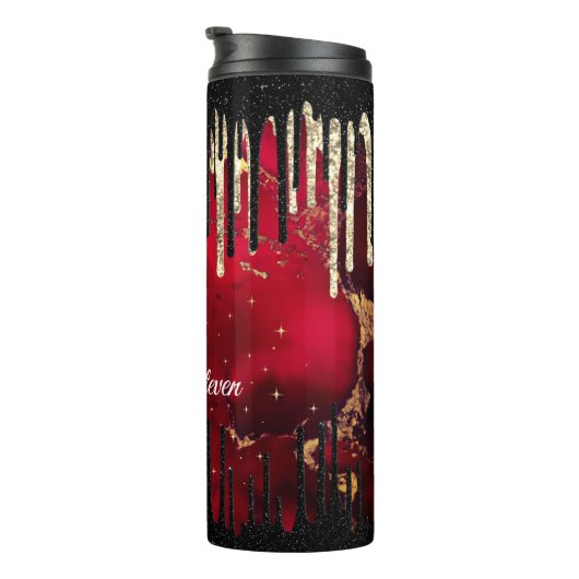 Chic red black drippings Glitzer monogram Thermosbecher (Nach rechts gedreht)