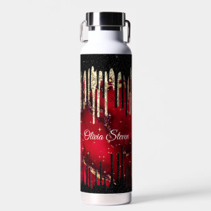 Chic red black drippings Glitzer monogram Trinkflasche