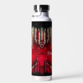 Chic red black drippings Glitzer monogram Trinkflasche (Rechts)