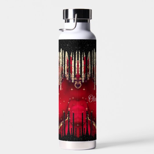Chic red black drippings Glitzer monogram Trinkflasche (Rechts)