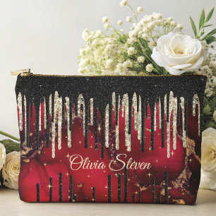 Chic red black drippings Glitzer monogram Zubehörtasche