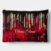 Chic red black drippings Glitzer monogram Zubehörtasche (Vorderseite)