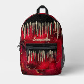 Chic red black drippings Glitzer Monogramm gedruck Bedruckter Rucksack (Vorderseite)