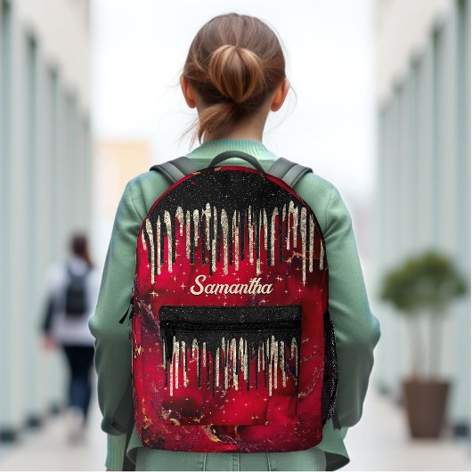 Chic red black drippings Glitzer Monogramm gedruck Bedruckter Rucksack