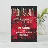 Chic red black drippings Glitzer Weihnachten Einladung (Stehend Vorderseite)
