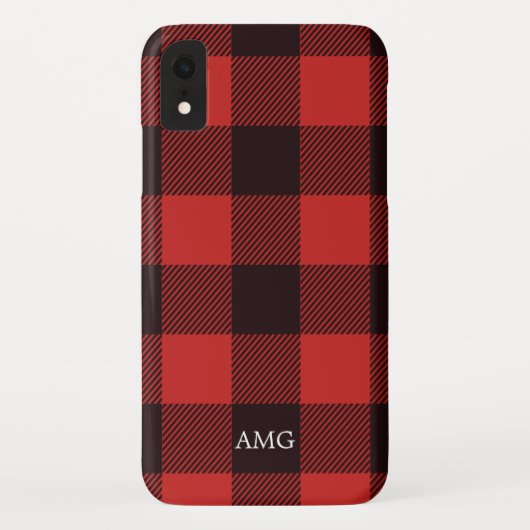 Chic Red & Black Flannel Monogram Kariert Case-Mate iPhone Hülle (Rückseite)