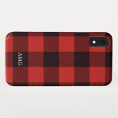 Chic Red & Black Flannel Monogram Kariert Case-Mate iPhone Hülle (Rückseite (Horizontal))