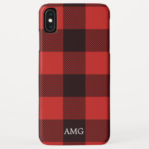 Chic Red & Black Flannel Monogram Kariert Case-Mate iPhone Hülle