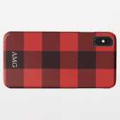 Chic Red & Black Flannel Monogram Kariert Case-Mate iPhone Hülle (Rückseite (Horizontal))