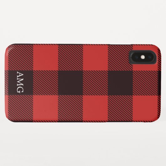 Chic Red & Black Flannel Monogram Kariert Case-Mate iPhone Hülle (Rückseite (Horizontal))