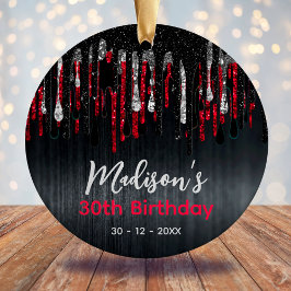 Chic Red Black Glitzer Tropfen jedes Alter Geburts Keramik Ornament