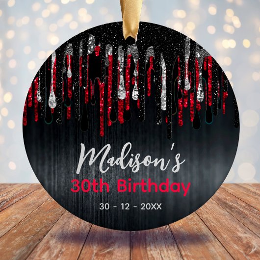 Chic Red Black Glitzer Tropfen jedes Alter Geburts Keramik Ornament