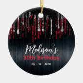 Chic Red Black Glitzer Tropfen jedes Alter Geburts Keramik Ornament (Vorne)