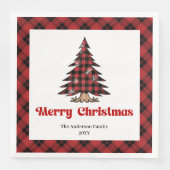 Chic Red Black Plaid Christmas Napkin Personalized Serviette (Vorderseite)