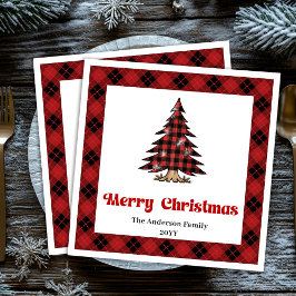 Chic Red Black Plaid Christmas Napkin Personalized Serviette
