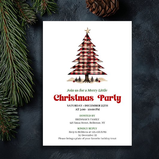 Chic Red Black Plaid Christmas Party Invitation Einladung