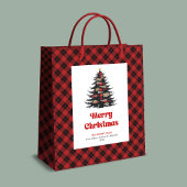 Chic red black plaid tree gift bag editable name mittlere geschenktüte