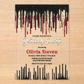 Chic Red Black Tropfen Glitzer Monogramm Geburtsta Acryleinladungen (Vorderseite)