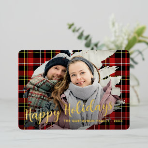 Chic Red Black Yellow White Kariert Pattern Gold Folien Feiertagskarte