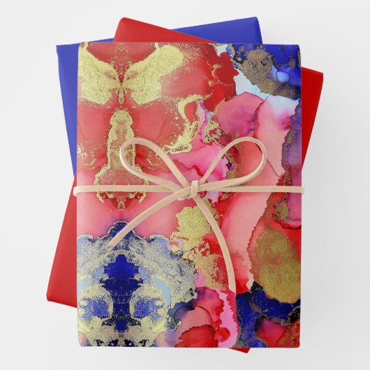 Chic Red Blue Wrapping Paper Sheets Geschenkpapier Set (Beispiel)