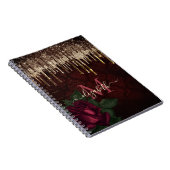 Chic Red Blume Gold Drippings Glitzer Monogramm Notizblock (Rechte Seite)