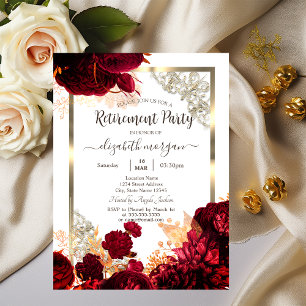 Chic Red Blume Gold Frame Retirement Einladung