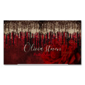 Chic Red Blume Gold Tropfen Glitzer Monogramm Magnetische Visitenkarte (Vorderseite)