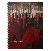 Chic Red Blume Gold Tropfen Glitzer Monogramm Notizblock (Vorderseite)