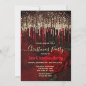 Chic Red Blume Gold Tropfen Glitzer Weihnachten Einladung (Vorderseite)