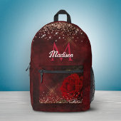 Chic Red Blume Imitate Gold Glitzer Monogramm Bedruckter Rucksack