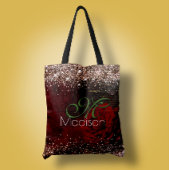 Chic Red Blume Imitate Gold Glitzer Monogramm Tasche