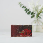 Chic Red Blume Imitate Gold Glitzer Monogramm Terminkarte (Stehend Vorderseite)