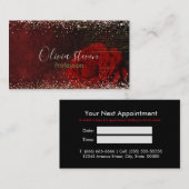 Chic Red Blume Imitate Gold Glitzer Monogramm Terminkarte (Vorne/Hinten)