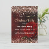 Chic Red Blume Imitate Gold Glitzer Weihnachten Einladung (Stehend Vorderseite)