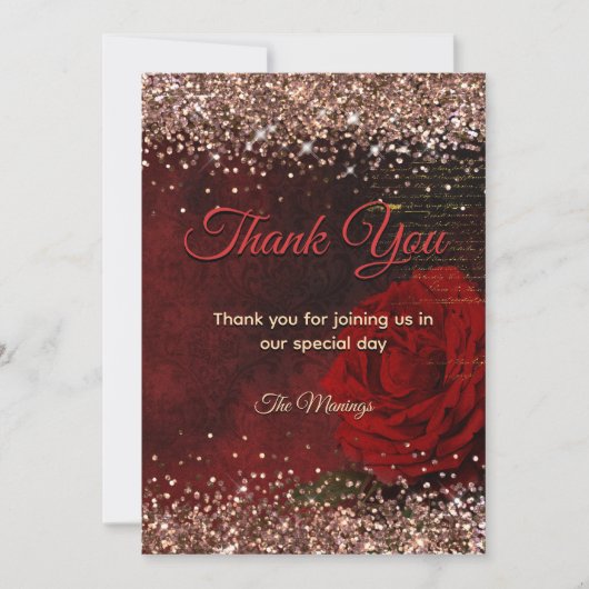 Chic Red Blume Imitats Gold Glitzer vielen Dank Karte (Vorderseite)