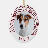 Chic Red Botanical Dog Foto und Name Weihnachten Keramik Ornament (Rechts)