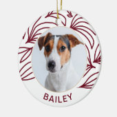Chic Red Botanical Dog Foto und Name Weihnachten Keramik Ornament (Links)