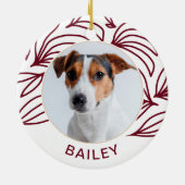 Chic Red Botanical Dog Foto und Name Weihnachten Keramik Ornament (Hinten)