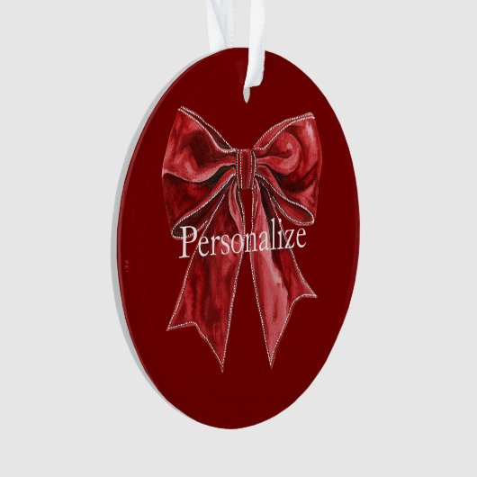 Chic Red Bow Personalisiert Ornament (Vorderseite)