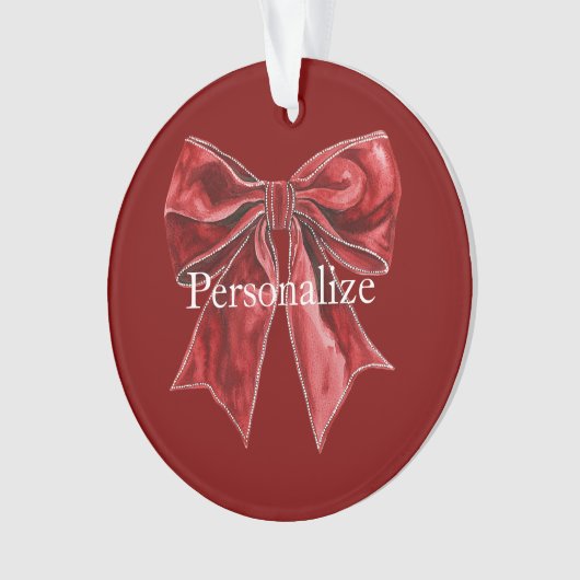 Chic Red Bow Personalisiert Ornament (Vorderseite)